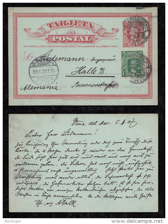 Chile 1907 Uprated Stationery Card VINA DEL MAR To HALLE Germany - Chile