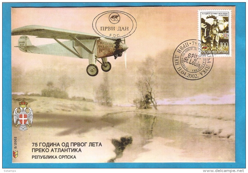 2002  239  FDC  BOSNIA REPUBLIKA SRPSKA  75 JAHRESTAG ERSTE ANTLANTIK UEBERQUERUNG IN ALLEINFLUG - Bosnia And Herzegovina