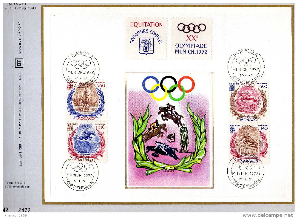 Feuillet Tirage Limité CEF 40 équitation 1er Jour D´émission Jeux Olympiques Munich 1972 - Brieven En Documenten