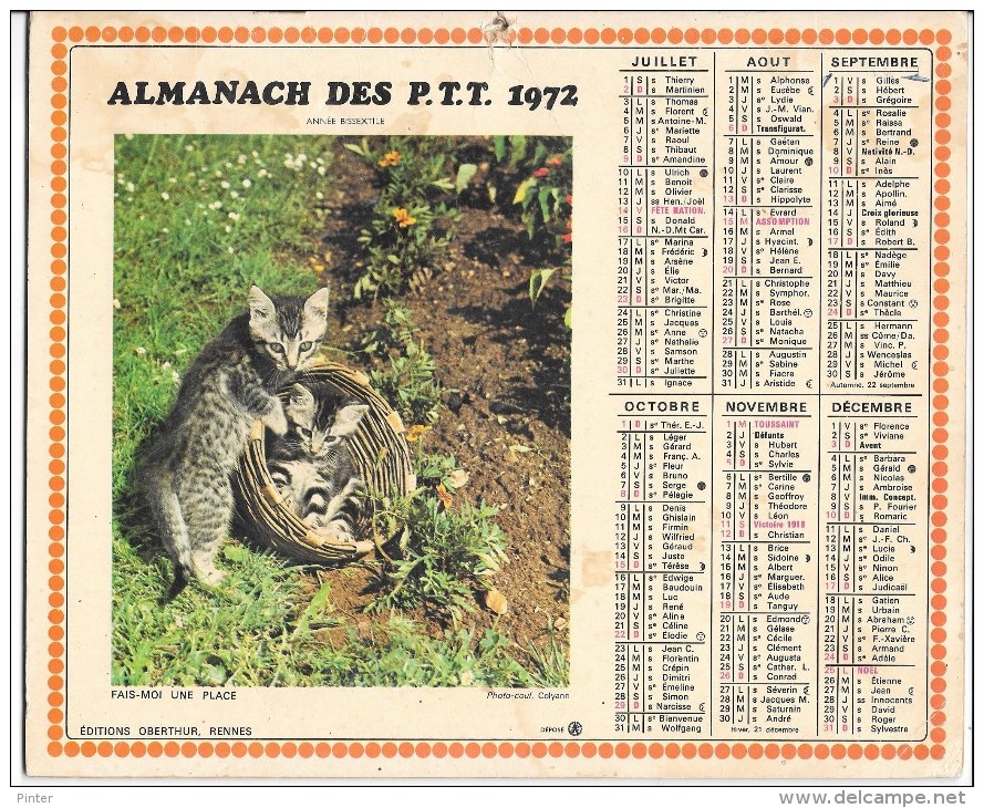 CALENDRIER - ALMANACH DES POSTES ET DES TELEGRAPHES - ANNEE 1972 - Département Du GARD - Grand Format : 1971-80