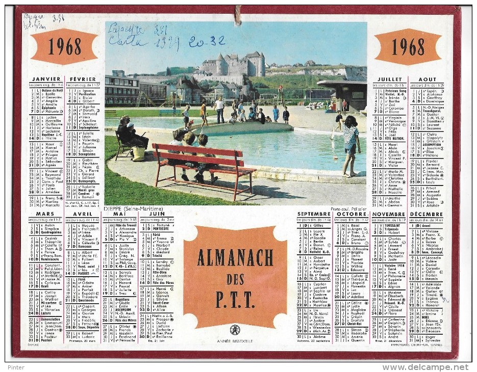 CALENDRIER - ALMANACH DES POSTES ET DES TELEGRAPHES - ANNEE 1968 - DEPARTEMENT DE L'AUDE - Grand Format : 1961-70