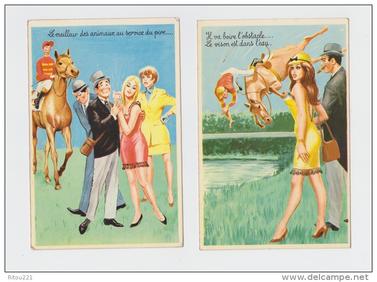 Lot 2 Humour CARRIERE Femme Sexy PIN´UP Course Cheval Tiercé Turf Cigare Jockey Cravache 50315 - Carrière, Louis