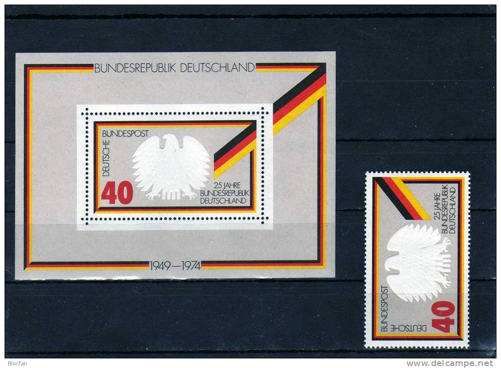 25 Jahre BRD 1974 Block 10 ** 3€ Bundesadler, Flagge Von Deutschland Jahrestag Der Gründung Der Bundesrepublik - Francobolli