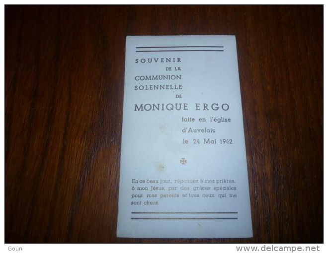BC7-2-101 Souvenir Communion Monique Ergo Auvelais   1942 - Kommunion Und Konfirmazion