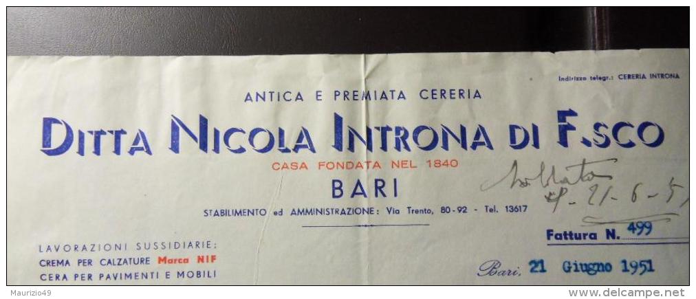 1951 MARCA IMPOSTE Sull'entrata LIRE 100 + 10+2 Su Fattura CERERIA INTRONA BARI Annullo 21 Giugno - VEDI FOTO - Revenue Stamps