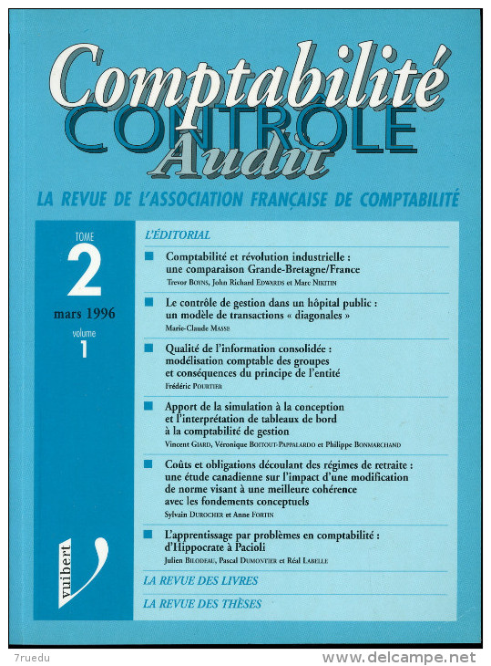 Comptabilité Controle Audit Revue De L'association Française De Comptabilité 1996 9782711734023 - 18 Ans Et Plus
