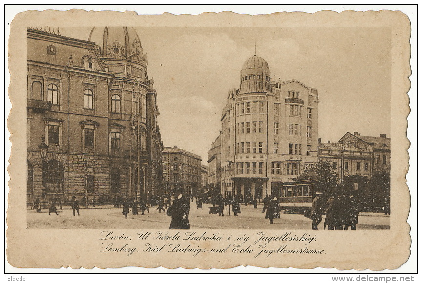 Lwow Lemberg Ul. Karola Ludwika I Rog Jagiellonskiej Tramway Tram Salonu Malarzy - Ukraine