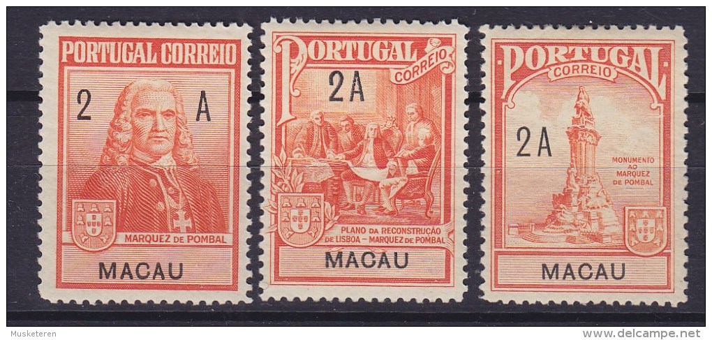 Macau Zwangzuschlagmarken 1925 Mi. 4-6 Pombal-Denkmal Complete Set, MH* - Ungebraucht