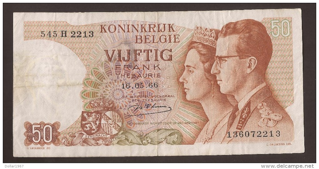 België 50 Frank 14-5- 1966 -NO: 545 H 2213. - 50 Francs