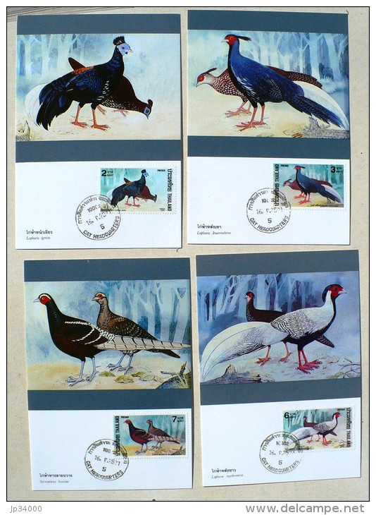 THAILANDE Faisans, Pheasant  Cartes Maximums FDC. Serie Complete. - Gallinacées & Faisans