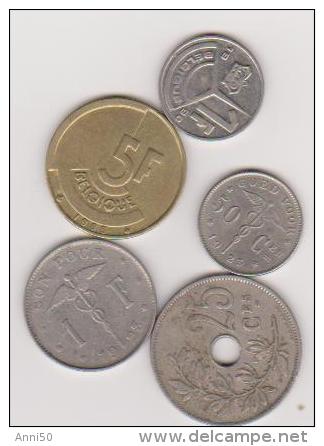 Lot Münzen Belgien,25, 50 C.,1922,1923, 1 Fr. 1923, 1 Fr. 1990, 5 Fr. 1986, Ansehen - Andere & Zonder Classificatie