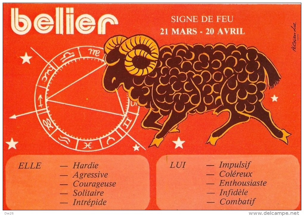 Signe Du Zodiac - Bélier - Signe De Feu - Carte Illustrée Par Alexandre Non Circulée - Astrologia