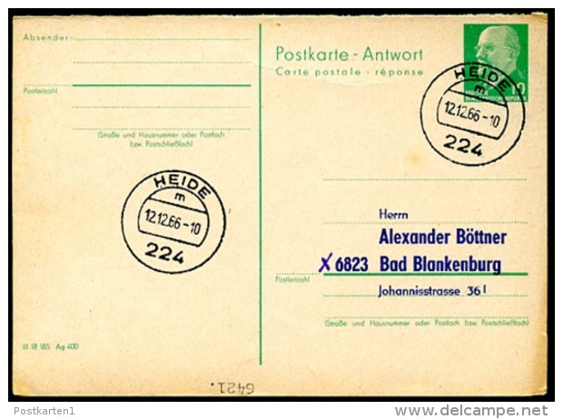 DDR P77 A Antwort-Postkarte ZUDRUCK Böttner #1 HEIDE Holstein 1966 - Private Postcards - Used
