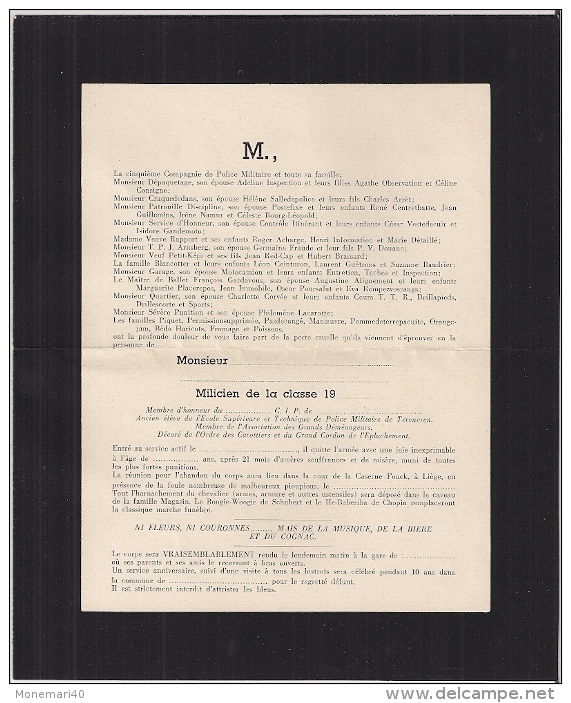 5e Cie De POLICE MILITAIRE à LIEGE (Belgique) - Faire-part D'un Milicien De La Classe 1951. - Autres & Non Classés