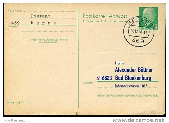 DDR P77 A Antwort-Postkarte ZUDRUCK Böttner #1 HERNE 1966 - Privé Postkaarten - Gebruikt