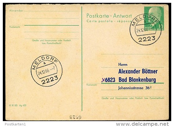 DDR P77 A Antwort-Postkarte ZUDRUCK Böttner #1 MELDORF Schleswig-Holstein 1966 - Cartes Postales Privées - Oblitérées