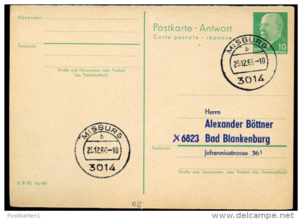 DDR P77 A Antwort-Postkarte ZUDRUCK Böttner #1 MISBURG Hannover 1966 - Private Postcards - Used