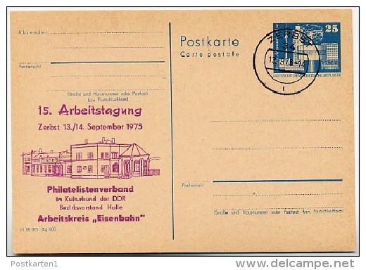 DDR P80-1b-75 C5-b Postkarte PRIVATER ZUDRUCK Bahnhof Zerbst Stpl. 1975 - Privé Postkaarten - Gebruikt