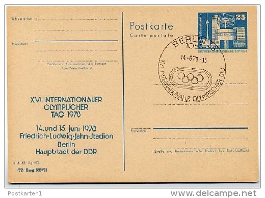 DDR P80-1b-78 C8-a Postkarte PRIVATER ZUDRUCK Olympischer Tag Berlin Sost. 1978 - Cartes Postales Privées - Oblitérées