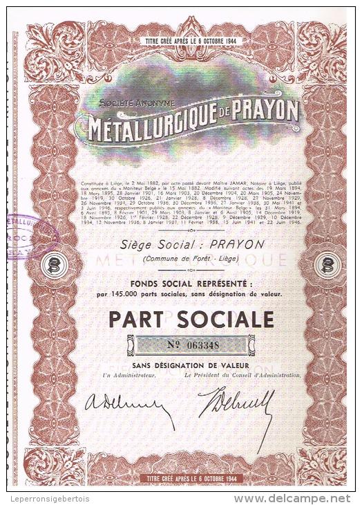 Titres Disparus De La Cote METALLURGIQUE DE PRAYON FONDEE EN 1882 ET FERMEE EN 1976 - Industrie