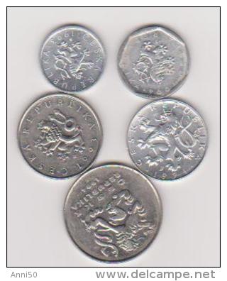 5 Versch. Münzen CESKA, 10, 20, 50 H., 1 Kuna, 1993, 5K., 1994, Alu, Ansehen - Czech Republic