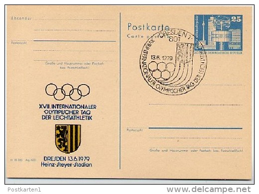 DDR P80-8-79 C16 Postkarte PRIVATER ZUDRUCK Olympischer Tag Dresden Sost. 1979 - Cartes Postales Privées - Oblitérées