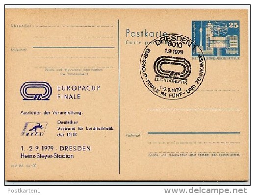 DDR P80-9-79 C17 Postkarte PRIVATER ZUDRUCK Europa-Cup Finale Dresden Sost. 1979 - Cartes Postales Privées - Oblitérées