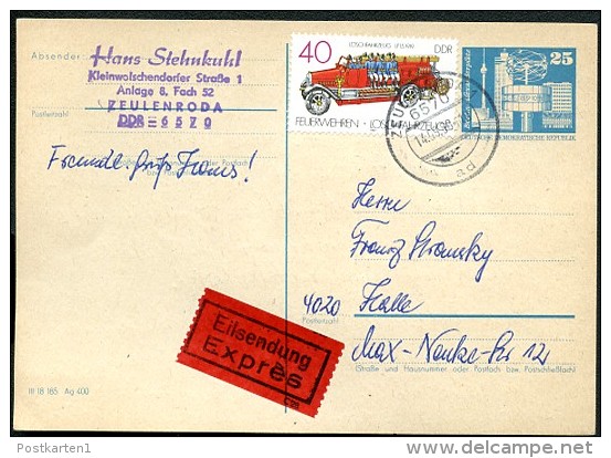 DDR P80  Postkarte EILSENDUNG Zeulenroda-Halle 1988 - Postcards - Used