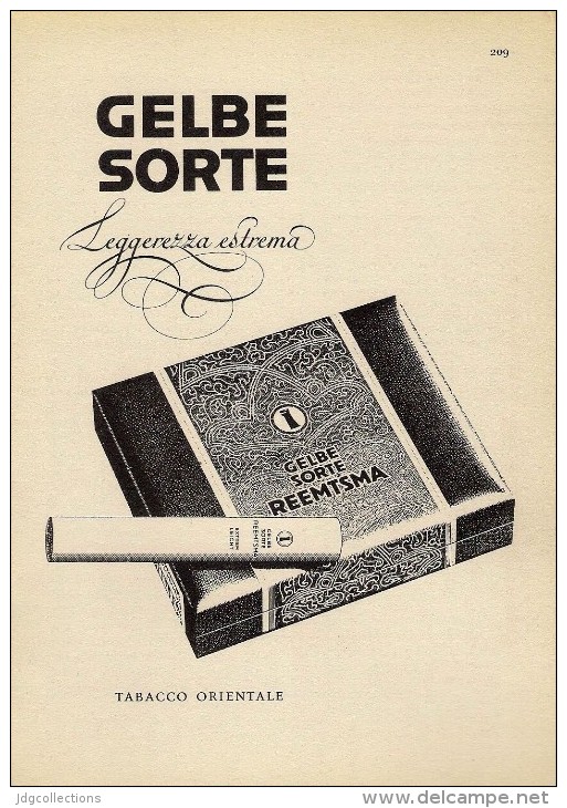 # GELBE SORTE CIGARETTES Deutschland 1950s Advert Pubblicità Publicitè Reklame Sigarette Cigarrillos Zigaretten Tabak - Andere & Zonder Classificatie