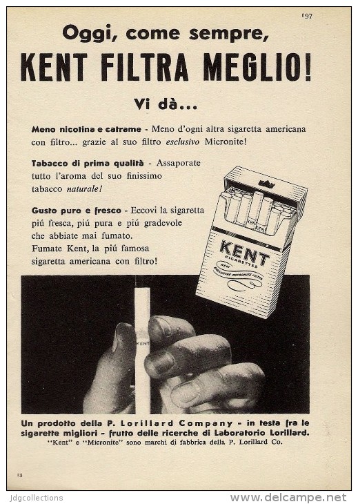 # KENT CIGARETTES U.S.A. 1950s Advert Pubblicità Publicitè Reklame Sigarette Cigarrillos Zigaretten Tabak - Other & Unclassified