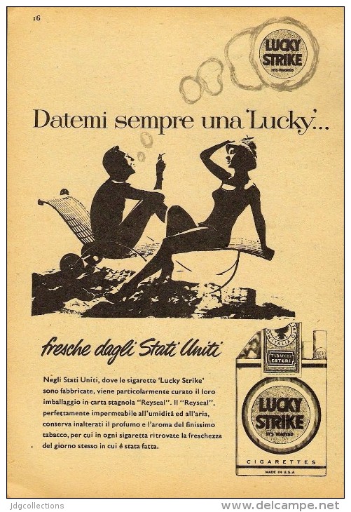 # LUCKY STRIKE CIGARETTES U.S.A. 1950s Advert Pubblicità Publicitè Reklame Sigarette Cigarrillos Zigaretten Tabak - Autres & Non Classés