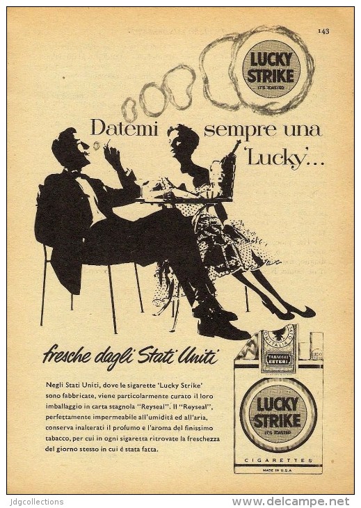 # LUCKY STRIKE CIGARETTES U.S.A. 1950s Advert Pubblicità Publicitè Reklame Sigarette Cigarrillos Zigaretten Tabak - Other & Unclassified