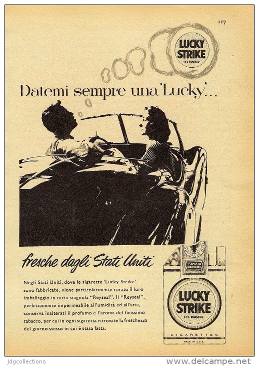 # LUCKY STRIKE CIGARETTES U.S.A. 1950s Advert Pubblicità Publicitè Reklame Sigarette Cigarrillos Zigaretten Tabak - Other & Unclassified