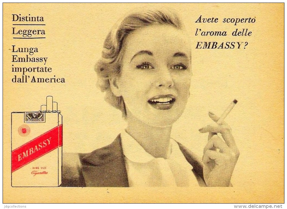 # EMBASSY CIGARETTES U.S.A. 1950s Advert Pubblicità Publicitè Reklame Sigarette Cigarrillos Zigaretten Tabak - Andere & Zonder Classificatie