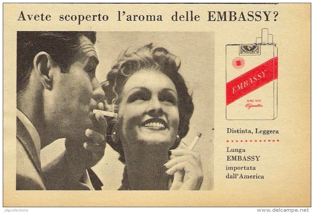 # EMBASSY CIGARETTES U.S.A. 1950s Advert Pubblicità Publicitè Reklame Sigarette Cigarrillos Zigaretten Tabak - Andere & Zonder Classificatie