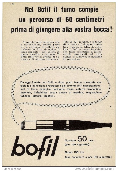 # BOFIL BOCCHINO SIGARETTE 1950s Advert Pubblicità Publicitè Reklame Cigarettes Cigarrillos Zigaretten Tabak - Zigarettenhalter U. -spitzen