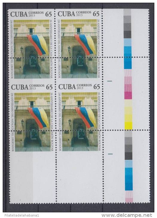 2013.87 CUBA 2013 MNH BLOQUE 4 . ERROR DE PERFORACION. PERFORATION ERROR. 230 ANIV DEL NATALICIO DEL LIBERTADOR. 20 ANIV - Imperforates, Proofs & Errors