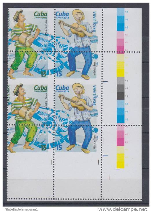 2013.96 CUBA 2013 MNH BLOQUE DE 4. ERROR PERFORACION. PERFORATION ERROR. BAILES. DANCE . BRAZIL. TRES. CUICA. - Sin Dentar, Pruebas De Impresión Y Variedades