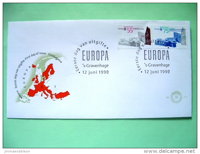Netherlands 1990 FDC Cover - Europa CEPT Post Offices Veere Groningen - Map - Cartas & Documentos