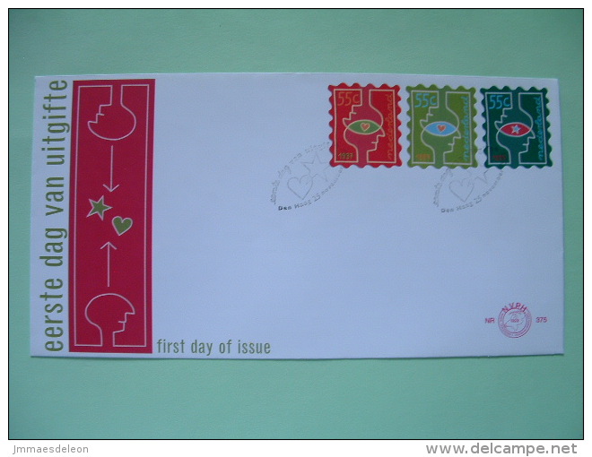 Netherlands 1997 FDC Cover - Christmas Self-adhesive Stamps - People Head To Head With Heart Or Star - Covers & Documents