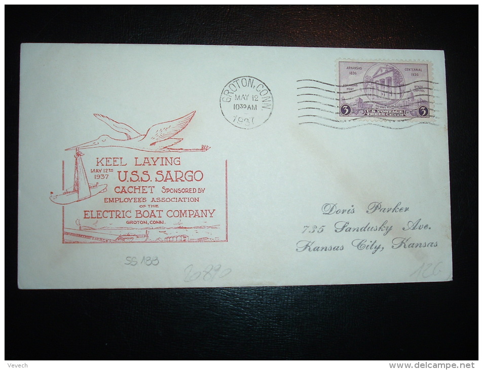 LETTRE TP USA 3C OBL.MEC. MAY 12 1937 GROTON, CONN. + U.S.S. SARGO + ELECTRIC BOAT COMPANY - Sous-marins