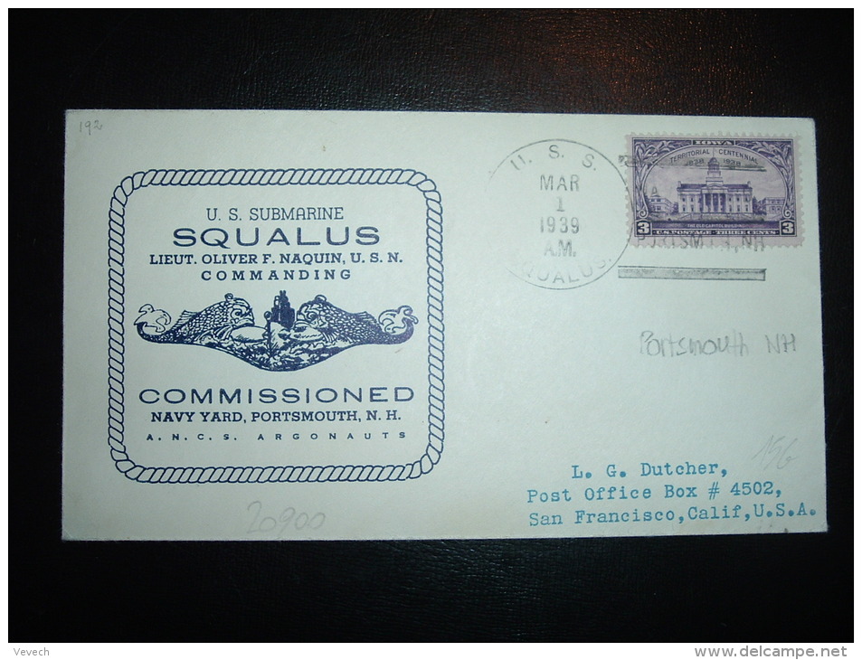 LETTRE TP USA 3C OBL.MEC. MAR 1 1939 U.S.S. SQUALUS + U.S. SUBMARINE SQUALUS - Duikboten