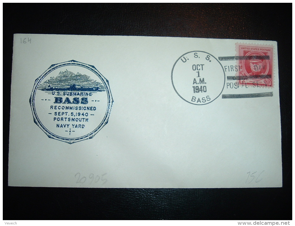 LETTRE TP USA 2C OBL.MEC. OCT 1 1940 U.S.S. BASS + U.S. SUBMARINE BASS - Submarines