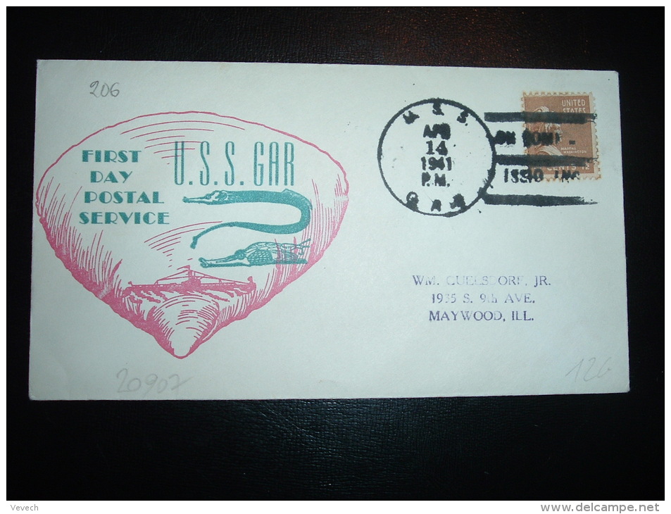 LETTRE TP USA 1 1/2C OBL.MEC. APR 14 1941 U.S.S. GAR + U.S.S. GAR - Sous-marins
