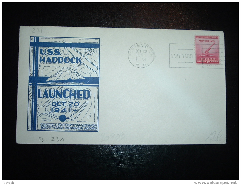 LETTRE TP USA 2C OBL.MEC. OCT 20 1941 PORTSMOUTH + U.S.S. HADDOCK - Sous-marins