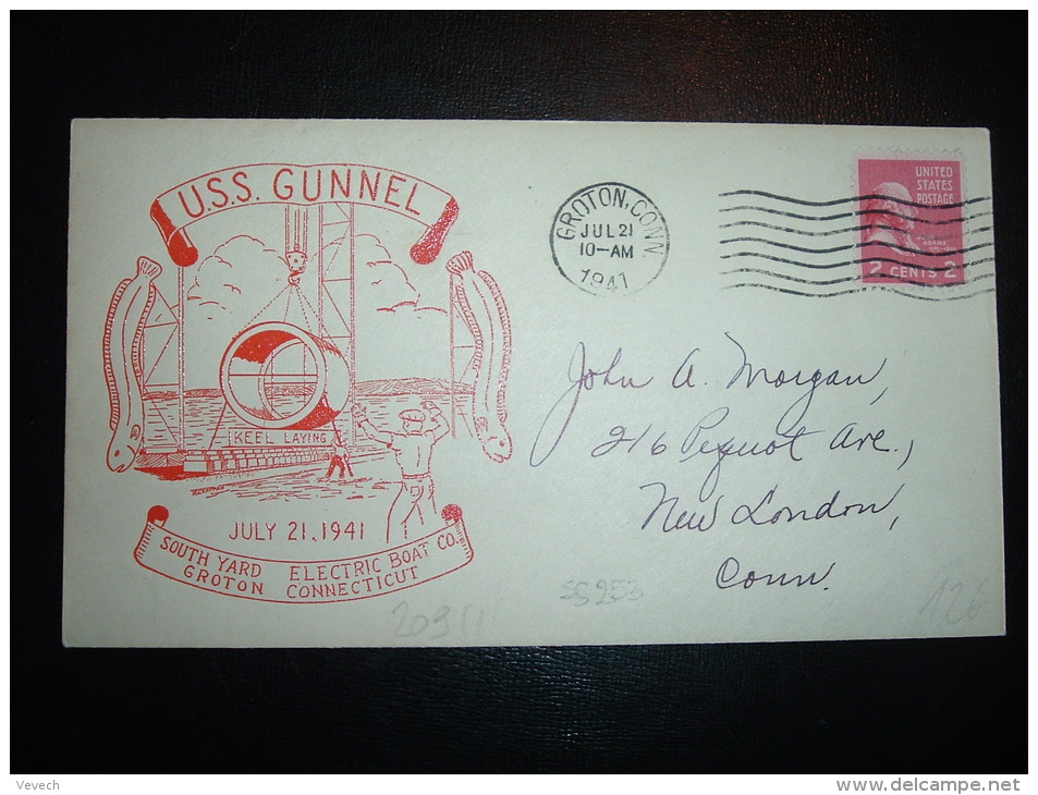 LETTRE TP USA 2C OBL.MEC. JUL 21 1941 GROTON, CONN. + U.S.S. GUNNEL - Submarines