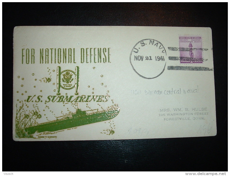 LETTRE TP USA 3C OBL.MEC. NOV 21 1941 U.S. NAVY. + U.S. SUBMARINES  FOR NATIONAL DEFENSE - U-Boote