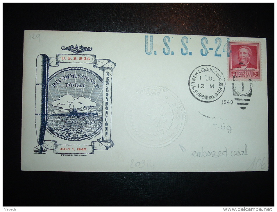 LETTRE TP USA 2C OBL.MEC. 1 JUL 1940 NEW LONDON, CONN. U.S. SUBMARINE BASE BR. + U.S.S. S-24 - Submarines