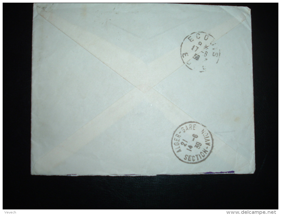 LETTRE PAR AVION POUR FRANCE TP 1F25 + 65C OBL. 14-6-39 ALGER RP ALGER + VERSO 14-6-39 ALGER-GARE SECTION-AVION - Covers & Documents