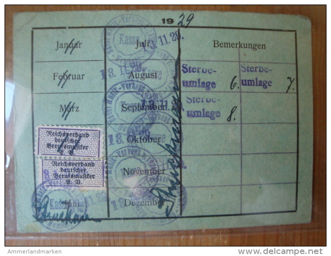 Mitglieds-Karte Reichsverband Deutscher Berufsmusiker E.V. Hamburg, 1929 ! - Other Products
